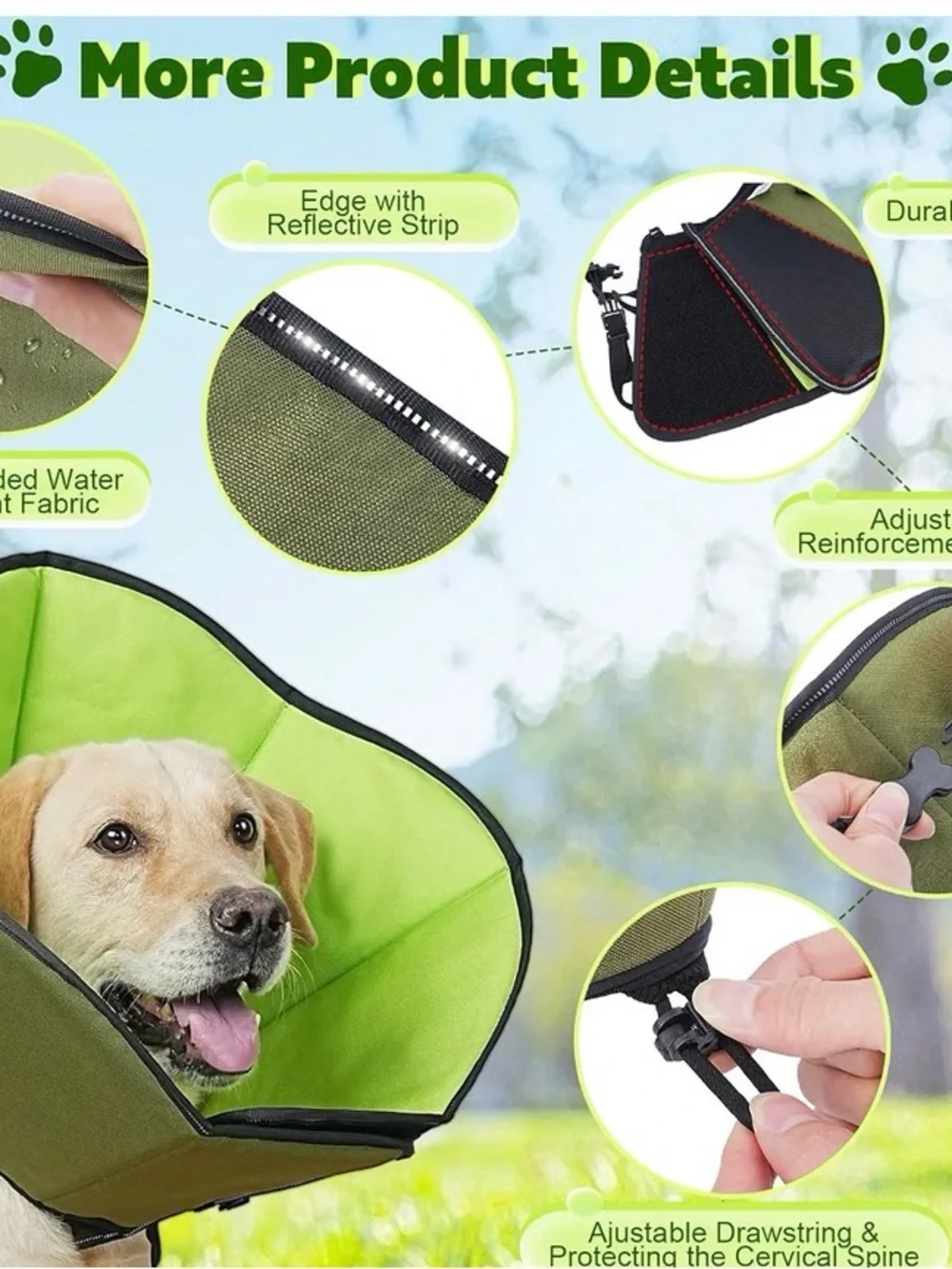 Dog Recovery Cone Soft Fabric E-Collar in Green size Large